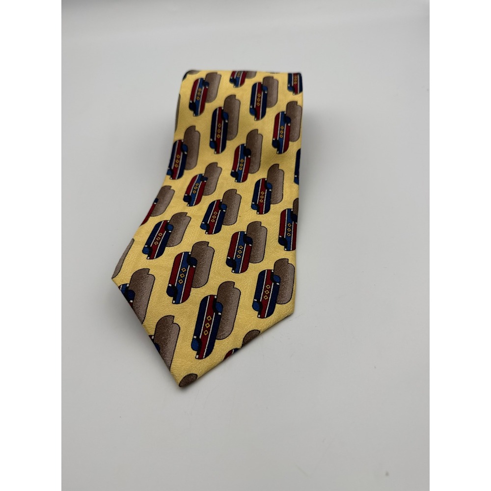Allyn Saint George Mens Silk Tie Yellow Southwestern Geometric American Couture